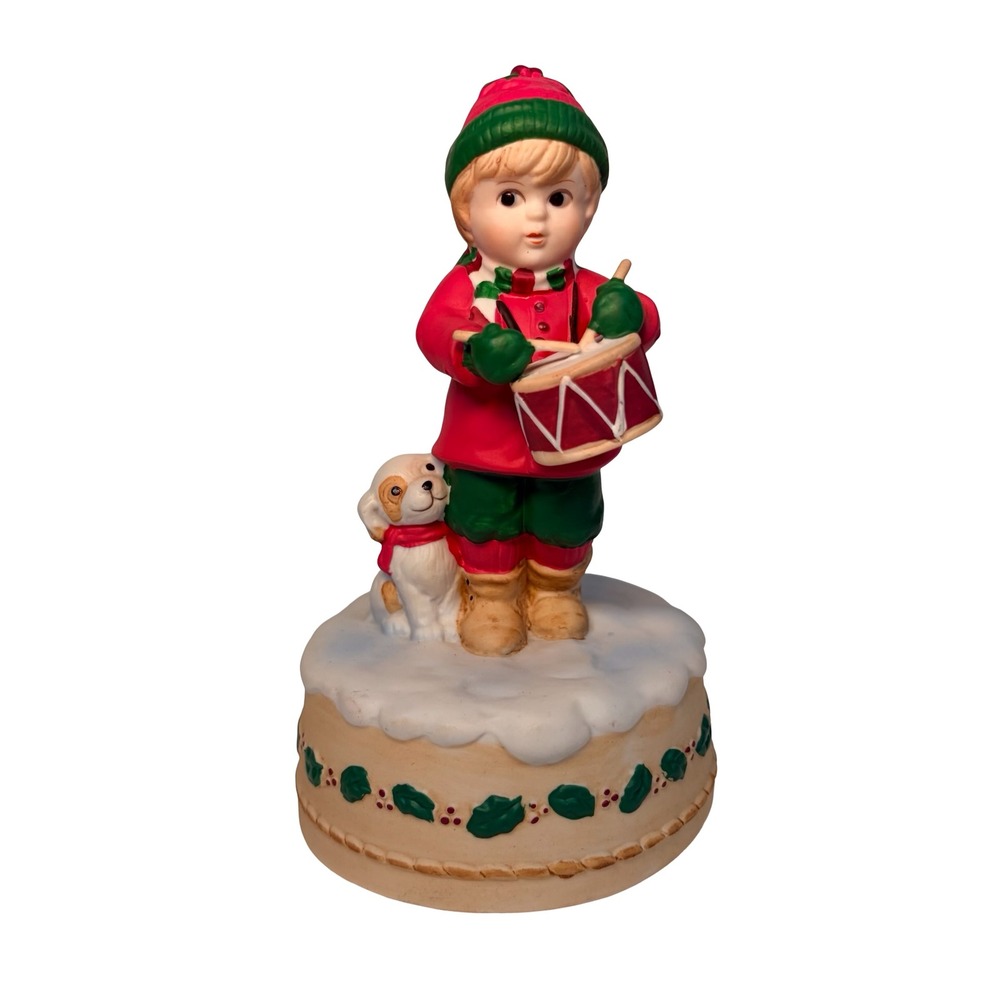 San Francisco Music Box Co Little Drummer Boy Dog‎ Figurine 1989 Red Green